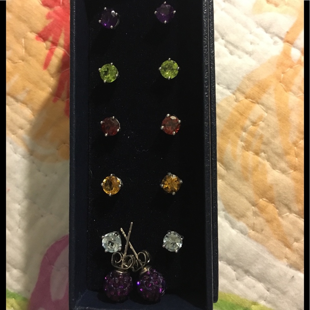 6-Set of Genuine .925 Gemstone Stud Earrings